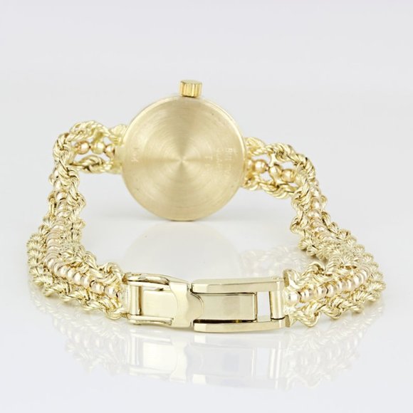 Vintage 14K Yellow Gold & Diamond Bulova Ladies Rope & Bead Bracelet Watch - Picture 4 of 9